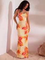 Vestido Feminino Estilo Minimalista Casual com Estampa de Leopardo e Penas, Adequado para Férias
