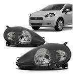 Par de Faróis Fiat Punto 2008 a 2013 Máscara Negra