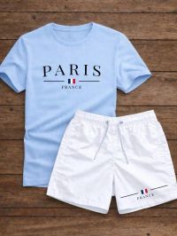 Foto do produto Conjunto Masculino Streetwear Camiseta E Short Tectel Camisa Paris 100% Algodão Premium