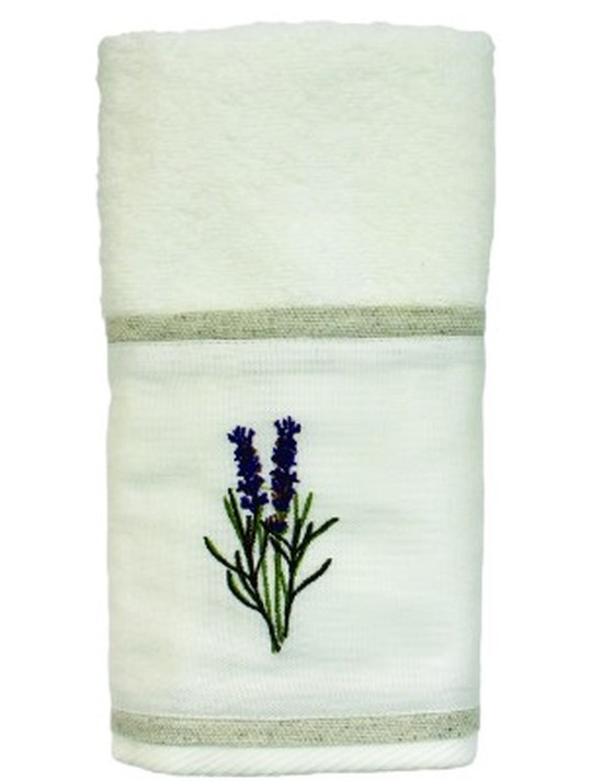 Toalha branca com faixa branca bordada lavanda