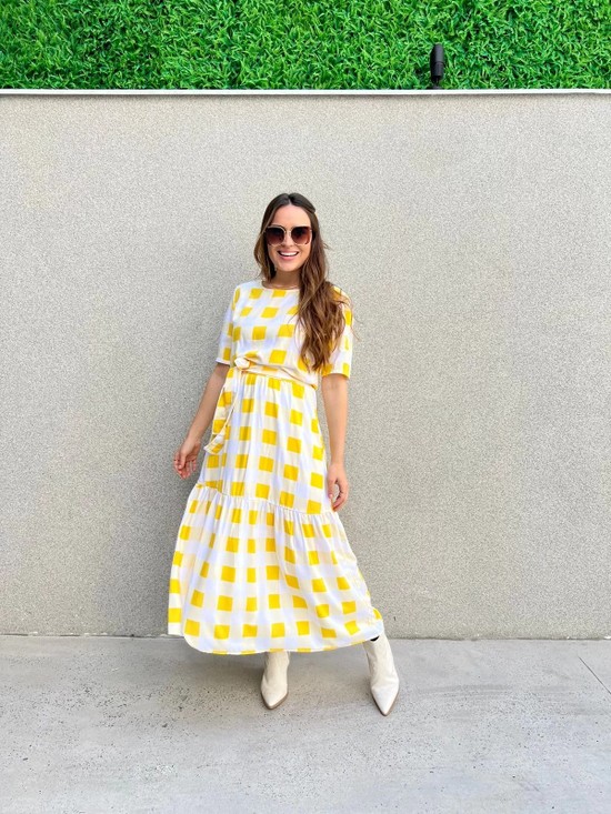 VESTIDO ANGÉLICA - VISCOSE FORRADA - XADREZ AMARELO