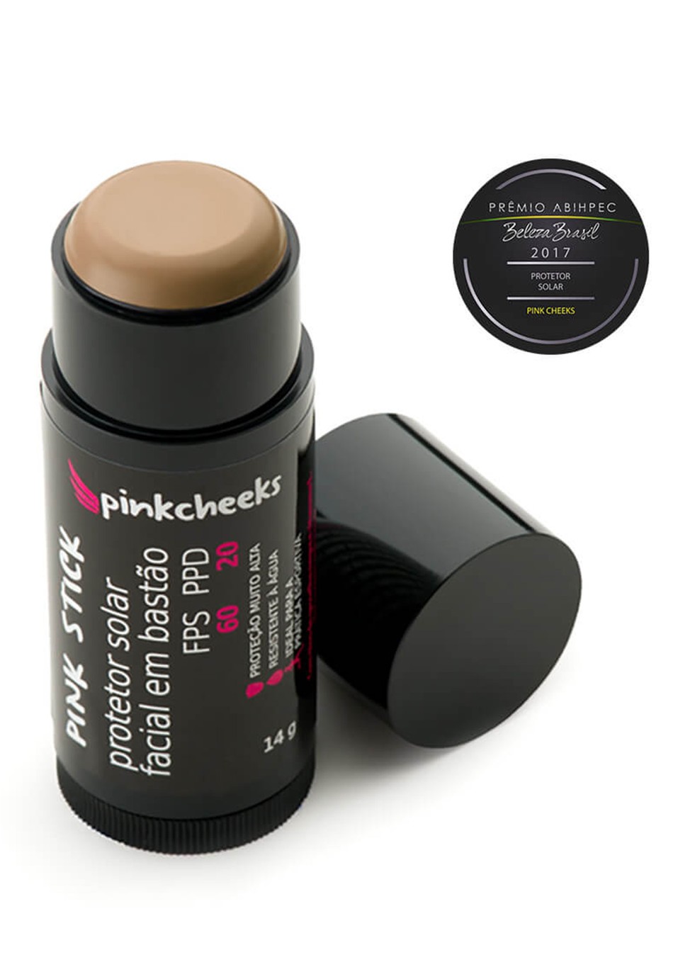 Pink Stick 42Km - Filtro solar Facial de altíssima proteção com cor - FPS 90 PPD 70 - 14g - Pink Cheeks